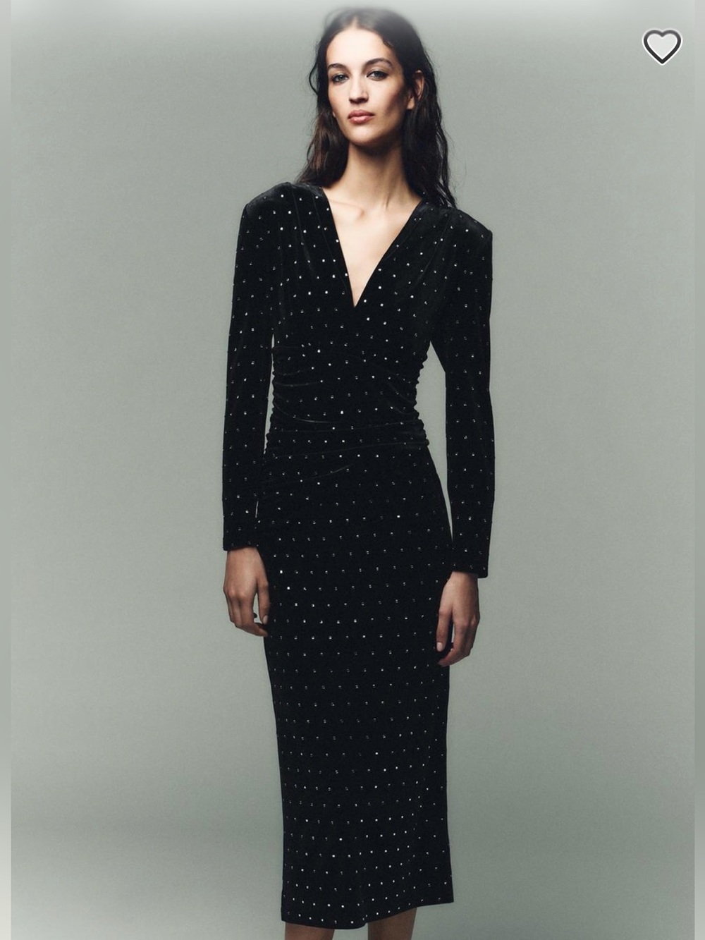 Zara Black Long-Sleeve V-Neck Studded Midi Dress, XS, Whimsygoth, Goth, Witchy.